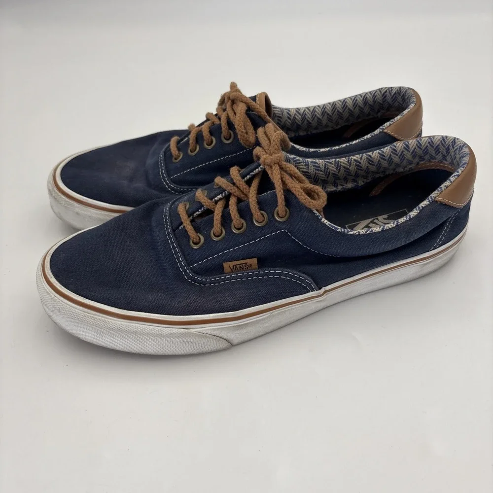 Vans Men's Size 11 Navy Canvas Boat Shoes Leather Trim Rope Laces Sneakers